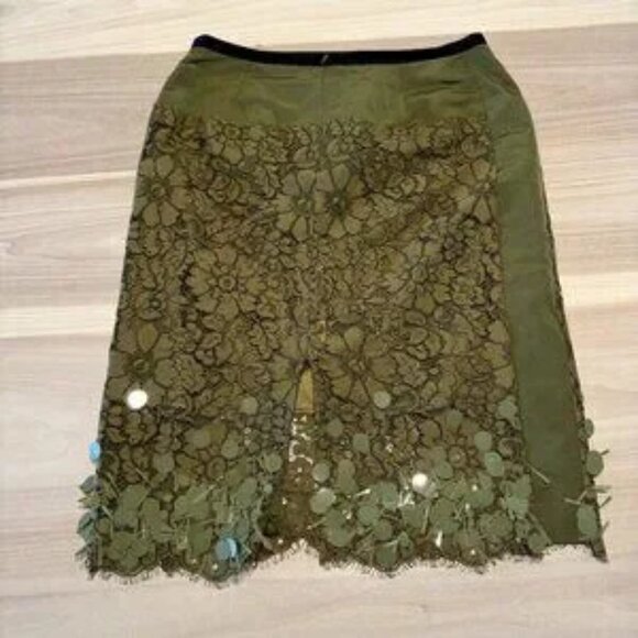 Dries Van Noten Jupe Midi En Dentelle Green Khaki Lace Skirt Women's Size 38 - Picture 1 of 8